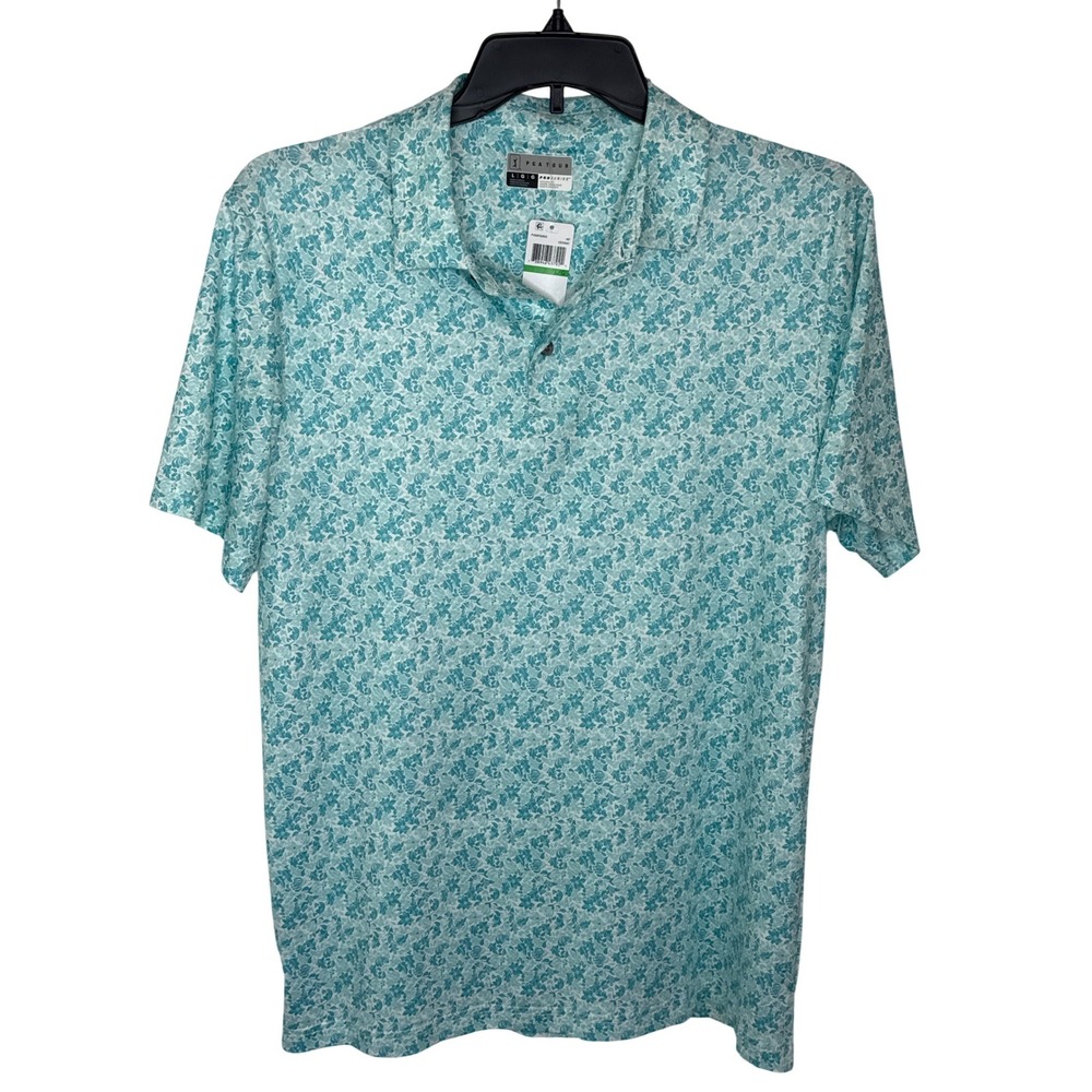 PGA TOUR ProSeries Men's Golf Polo‎ Shirt L G Aqua Floral Print Athletic Fit